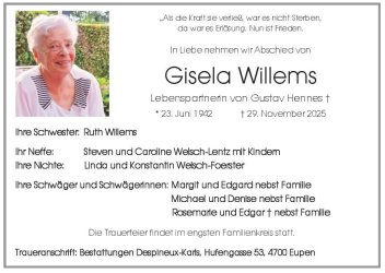 Willems Gisela Anzeige